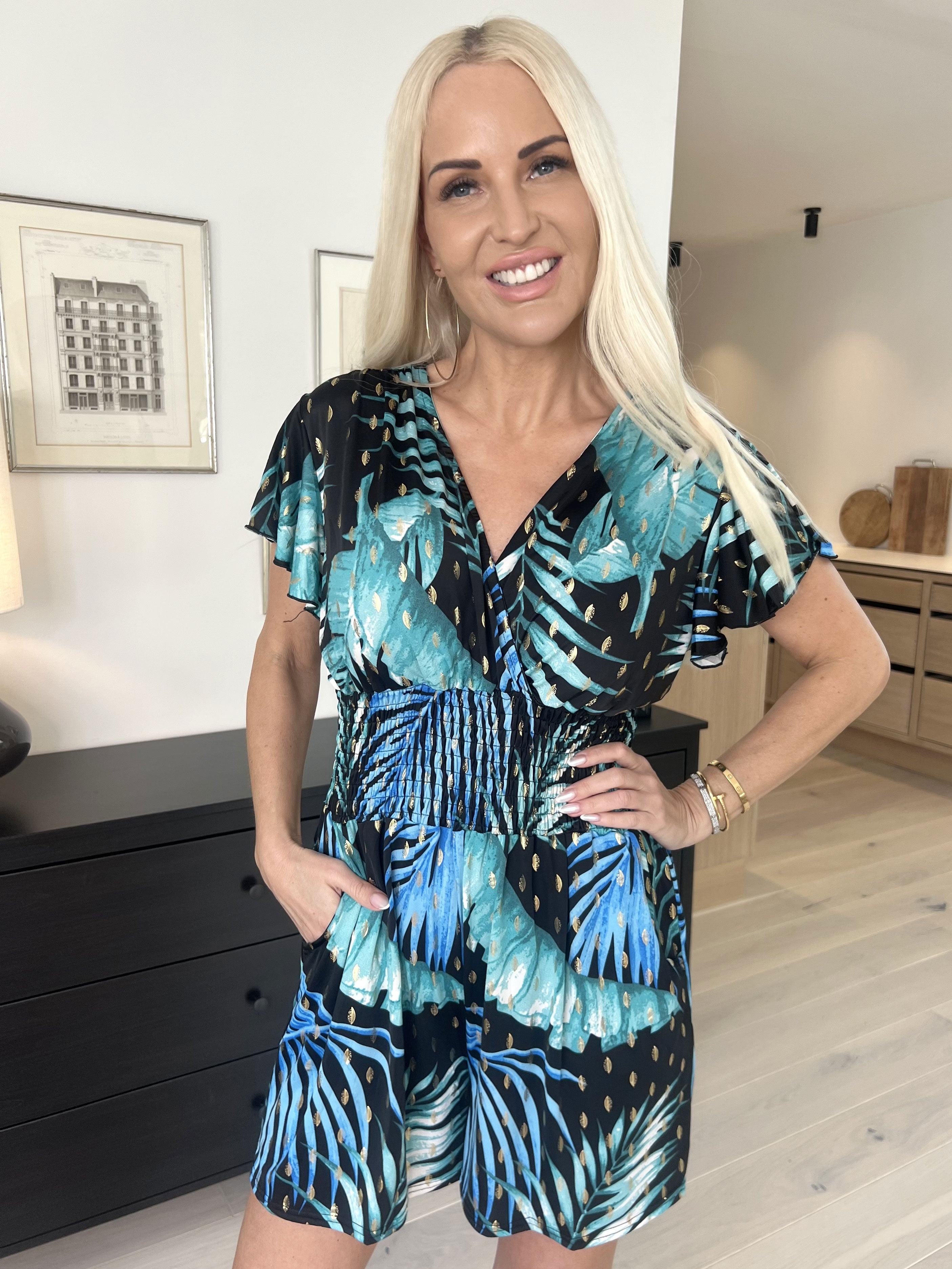 Pams Leaf Playsuit O/B - Mönstrad playsuit med resår